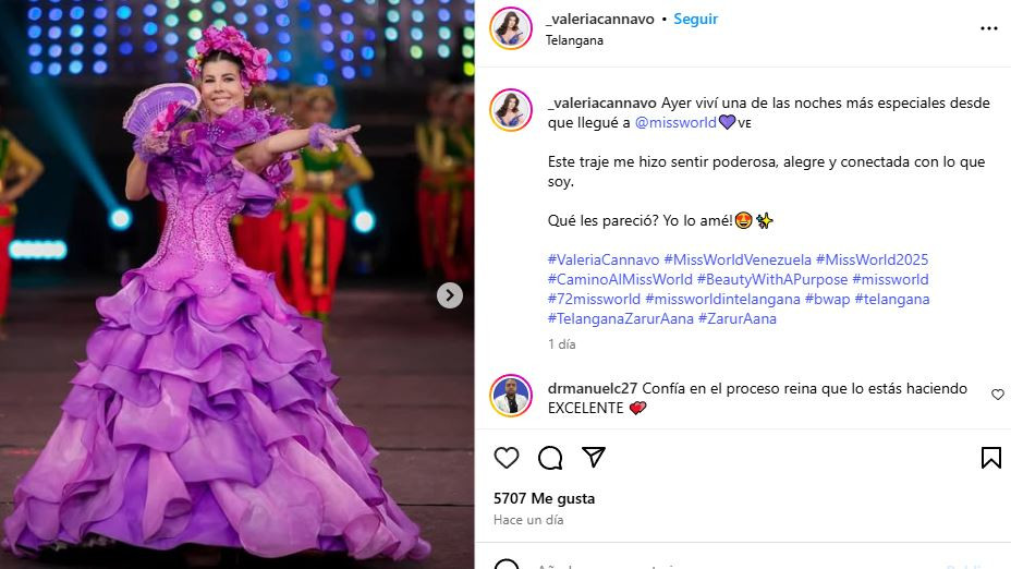 Valeria Cannavo en el desfile de apertura Miss Mundo 2025